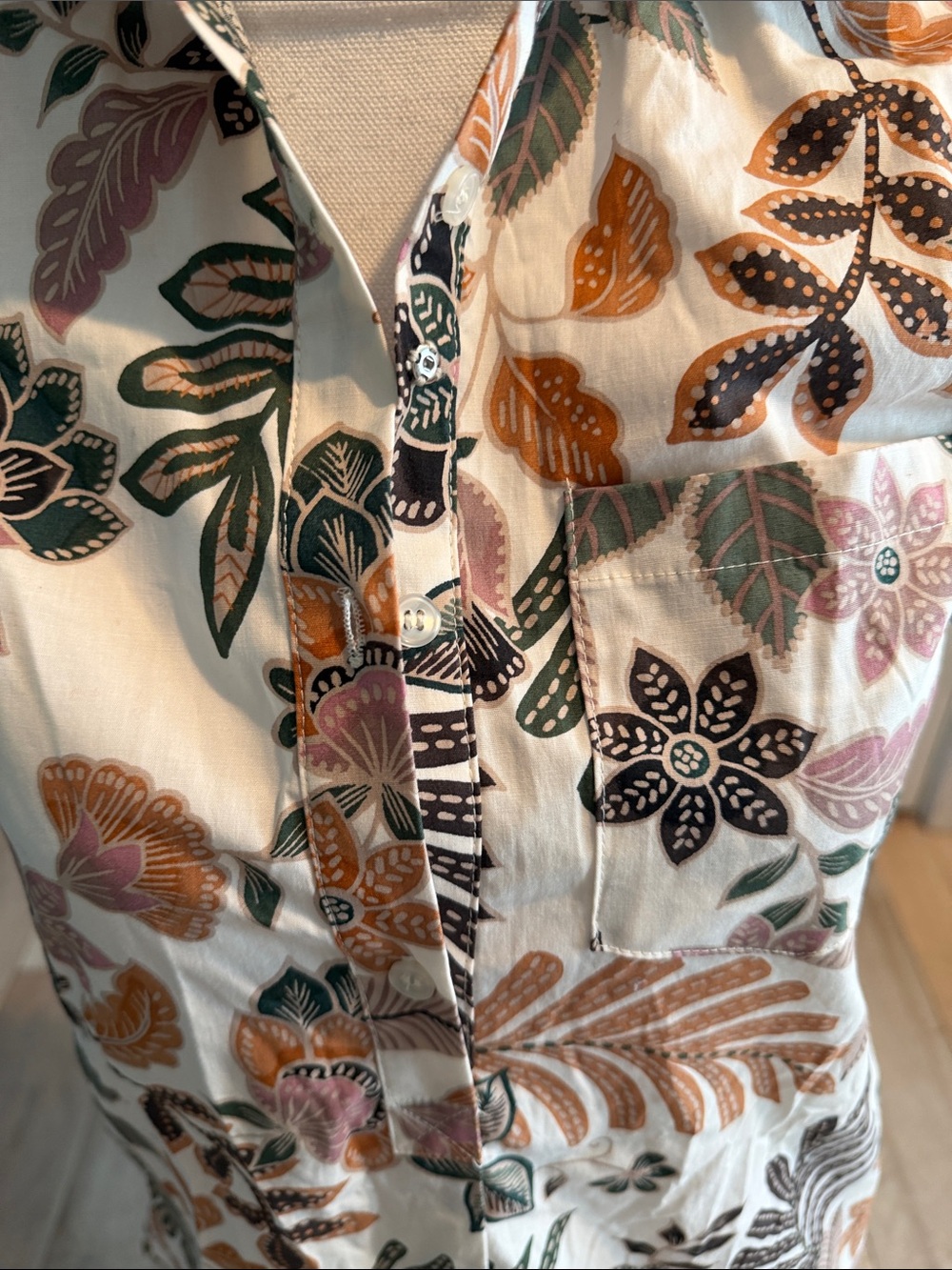 Cynthia Rowley Cream Midi Dress with Pink, Green & Tan Floral Print - Picture 2 of 9